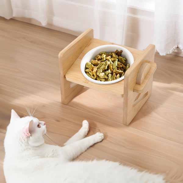Pets Dog/Cat Bowls with Stand, 1/2/3 Bowls Adjustable Height Elevated Feeder Bowls for Cats and Small Dogs, Wooden Raised Feeding Bowls with Stand