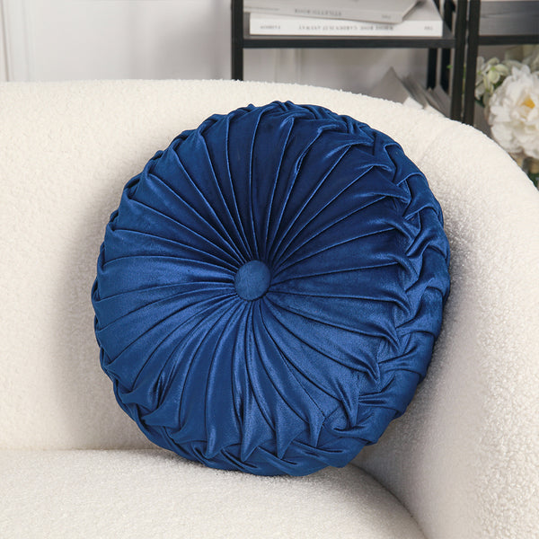 2/4pcs 45CM Large Round Pleated Throw Pillows with Filler 3D Pumpkin Waist Cushion for Living Room, Sofa, Bedroom - Soft Velvet Cover Bolster Decorative Seat Mat with Elegant Button Detail Home Office Decoration