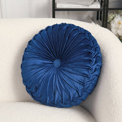 2/4pcs 45CM Large Round Pleated Throw Pillows with Filler 3D Pumpkin Waist Cushion for Living Room, Sofa, Bedroom - Soft Velvet Cover Bolster Decorative Seat Mat with Elegant Button Detail Home Office Decoration