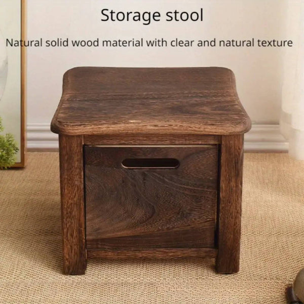 Classic Dark Brown Wooden Shoe Changing Stool with Storage Storage Stool with Drawer- Traditional Style Armless Non- Upholstered Shoe Bench, Smooth Surface& Hollow Handle Design, Durable Natural Wood for Entryway, Living Room, Bedroom