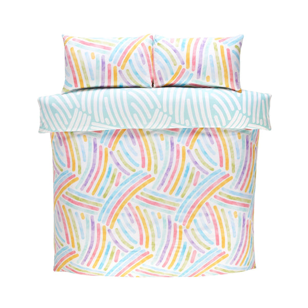 Dreambow Duvet Cover Set – King & Double Sizes | Colourful Rainbow Stripe Bedding in Pastel & Bright Tones | Soft & Durable 180 Thread Count Microfibre – Easy-Care Quilt Cover with Matching Pillowcases | Fun Modern Bedroom Décor | Machine Washable | UK Br