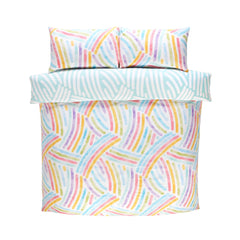 Dreambow Duvet Cover Set – King & Double Sizes | Colourful Rainbow Stripe Bedding in Pastel & Bright Tones | Soft & Durable 180 Thread Count Microfibre – Easy-Care Quilt Cover with Matching Pillowcases | Fun Modern Bedroom Décor | Machine Washable | UK Br
