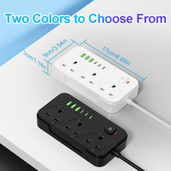 9-in-1 Power Strip Surge Protector, Power Socket/ Power Board/ Extension Cord, 3250W, 13A, Portable Power Socket, Overload Protection, 3 AC Power Sockets, 6 USB Ports, Suitable for Home, Kitchen, Office Or Hotel Use