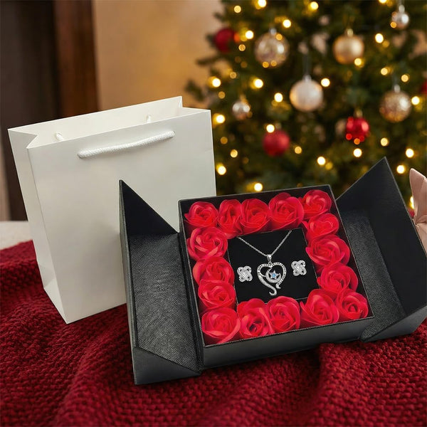 Eternal Flowers Rose Gift Box, Love You Necklace and Earring, Gifts for Women Mum Her, Artificial Rose Flowers for Women Girls for Birthday, Valentines Day, Christmas Silvery