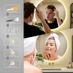 LED Bathroom Mirror with Touch Control & Defogging - Dimmable, Adjustable Brightness, 3-Color Stepless Dimmer, Mirror Suitable for Shower, Bathtub - Modern Bathroom Upgrade, Christmas Gift (Plastic Frame, 220V)