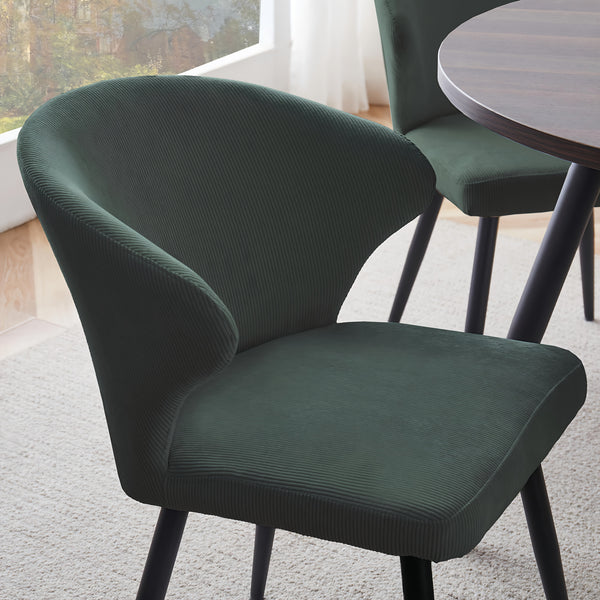 Set of 2 or 4 Corduroy Upholstered Dining Chairs - Modern Padded Seats with Black Metal Legs, Scandinavian Rustic Chairs Suitable for Kitchen, Restaurant, Cafe - - Fabric &