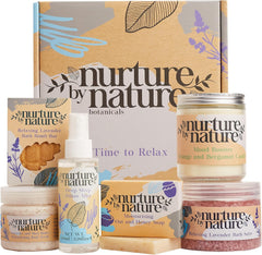 Nurture by Nature RELAX & CALM Pamper Gifts for Women - Mothers Day Hamper - Relaxation Gifts for Women with Lavender Mist, Bath Salts, Candle & More - Bath Sets, Mothers Day Gifts, Spa Sets