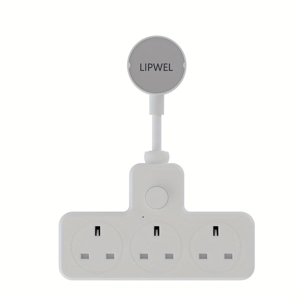 LIPWEL UK Plug Extension Socket with 3 AC Outlets & 2 USB Ports, Flame Retardant Material, Pure Copper, Power Switch & Indicator Light, 3120W/13A, Wall-Mountable for Home Office Dorm - White, Plug Outlet Extender, Workspace Organization, Sleek Design, Saf