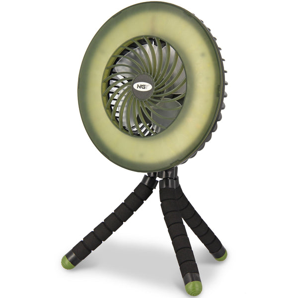 NGT Dynamic Bivvy Fan with LED Light & Powerbank | USB Rechargeable 3600mAh 3-Speed Fan + 54-LED Dual Brightness - Carp Fishing Camping Essential