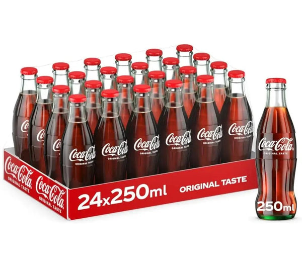 Coca-Cola Original Glass Soft Drink 24 x 250ml Premium Glass Bottles Party, Ideal for BBQs, Parties & Family Event