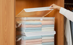 10-Pack Large Transparent Storage Boxes with Lids, PVC Foldable Organiser Containers for Clothes, Towels, Bedding & Wardrobe Storage