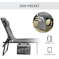 Portable Sun Lounger, Folding Camping Bed with Side Pocket and Pillow for Patio