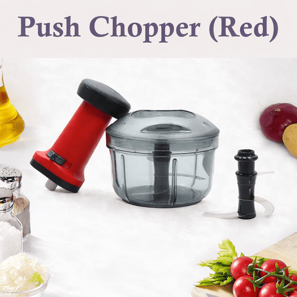 SUL Manual Food Chopper, Hand Pull/Push Chopper with Removable Blades and Non-Slip Base Food Chopper for Kitchen to Chop Fruits,Vegetables, Salad (Push Chopper (Red) 600ml)