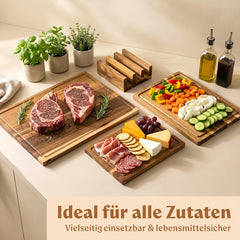 Acacia Wood Chopping Board Set of Four (Three Chopping Boards And One Stand); Thick, Solid Acacia Wood Chopping Boards, Suitable for Use in The Kitchen; Wooden Chopping Boards in Various Sizes; Wooden Chopping Boards for Kitchen Use