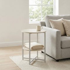 2-Tier Round Side Table - Multi-Level Storage Coffee Table for Plants/Lamps, Space-Saving Sofa/Bedside Organizer (15.75×15.75×18.5