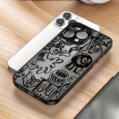 Matte Black Graffiti Frosted Phone Case Designed for iPhone Models 16, 15 Pro Max, 14 Plus, 13, 12, 11, 11 Pro, 12 Pro, 13 Pro, 14 Pro, 15 Pro, And 16 Pro, Made from High-Quality for Protection.