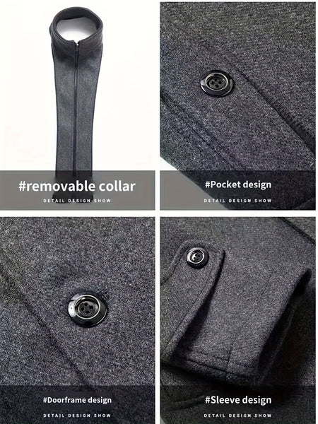 New Autumn And Winter 802 Detachable Double-Layer Collar Thick Velvet Blend Overcoat for Men