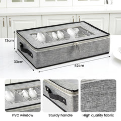 1pc 5-Compartment Fabric Flatware Organizer with Clear Lid - Portable Tension-Mounted Utensil Storage Box for Kitchen, Camping, Picnics - Chopsticks, Knife, Fork, Spoon Organizer, Picnic Flatware Holder | Stylish Table Accessory | Tension Mount Closure