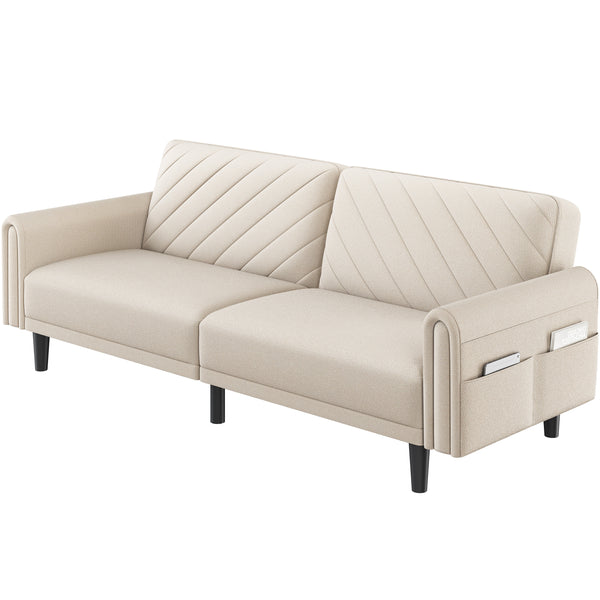Costoffs Contemporary Sofa Bed Convertible Sofa Futon Couch Fabric 3-Seater Sofa Bed for Small Space/Apartments/Guest Rooms/Studios, Beige/Light Grey