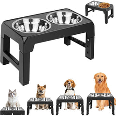 Dog Food Bowl Stand with 4 Customisable Heights | Dog Feeding Station Non-Slip Elevated Feeder for Improved Digestion | Fits 2 Standard Bowls