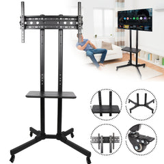 Mobile TV Stand On Wheels with The Down Tray, Tilt Rolling TV Stand with Media Shelf for 81.28-165.1 cm LED, LCD, OLED Flat&Curved TVs, Holds Up to 50kg