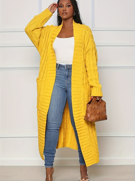 Women's Elegant Long Sweater Coat - Formal & Everyday Chic, Machine Washable Winter Outerwear with Side Pockets - Sophisticated Office to Party Outfits