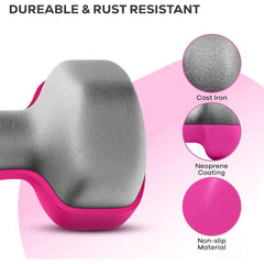 Gallant Weights Dumbbells Set Women- Hex Shaped Neoprene Hand Weights for Women and Men- Ideal for Home Gym Fitness Weight Training Pilates - Pink 10KG Set (1kg, 1.5kg, 2.5kg Pair)