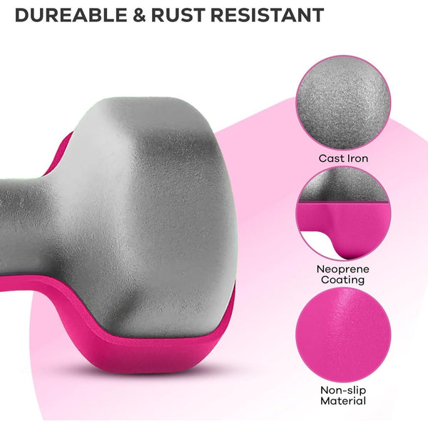 Gallant Weights Dumbbells Set Women- Hex Shaped Neoprene Hand Weights for Women and Men- Ideal for Home Gym Fitness Weight Training Pilates - Pink 10KG Set (1kg, 1.5kg, 2.5kg Pair)