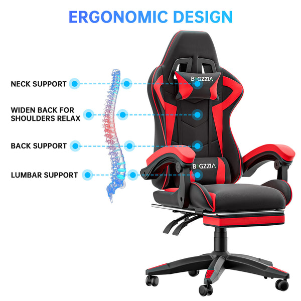 GartistGo Gaming Chair With footrest,Computer Chairs with Lumbar Cushion + Headrest, Height-Adjustable Office Chair for Adults, Girls, Boys