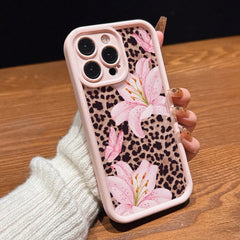 Phone Case: Cute Pink Lily and Leopard Print Design Matte Anti-drop Phone Case, Suitable for iPhone 17 Pro Max/17/Air, 16 Pro/16/15 Plus/15 Pro/14 Plus/14 Pro Max, 14/13/12/11 Pro Max/Pro/Plus Series, Anti-drop Luxury Simple Protection Shockproof