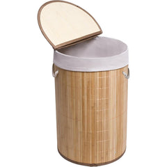 50L Folding Bamboo Laundry Basket Bin Hamper Basket Clothes Storage Organizer With Lid & Removable Washable Bag Carry On Handles