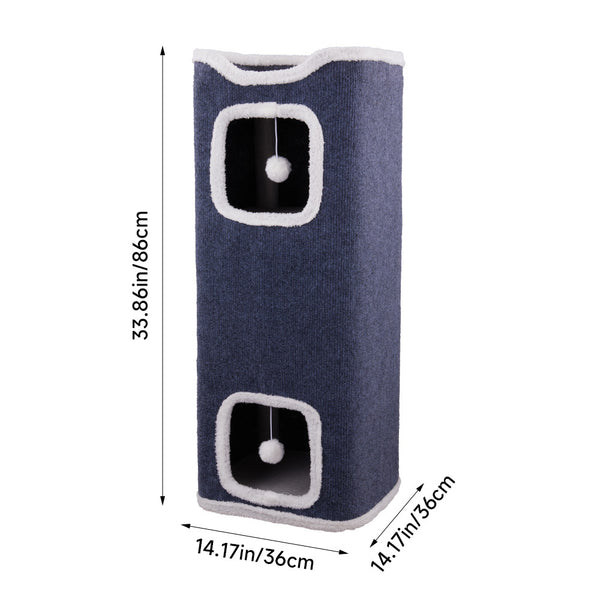 Large Cat Bed Cat House Cave & Tower Foldable Indoor 1/2/3 Layer with Hanging Toy Ball for Small Medium Pets, Large Cats Cube Bed Cave with Hideaway Condos