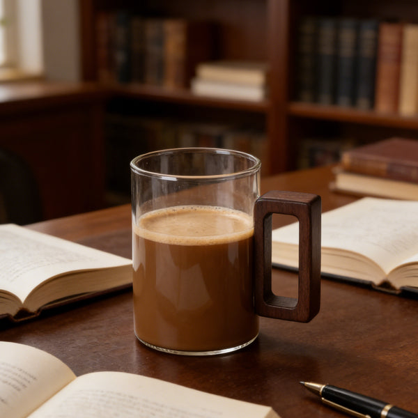 4pcs 360Ml Wooden-Handled High Borosilicate Glass Cup, Transparent And Heat-Resistant, Suitable for Home Use, Vintage Wooden Handle Tea/Coffee Cup Set, Breakfast Milk Cup, Juice/Drink Cup