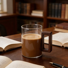 4pcs 360Ml Wooden-Handled High Borosilicate Glass Cup, Transparent And Heat-Resistant, Suitable for Home Use, Vintage Wooden Handle Tea/Coffee Cup Set, Breakfast Milk Cup, Juice/Drink Cup