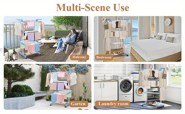 Extra Large 4-Tier Freestanding Metal Clothes Drying Rack, Adjustable Rolling Garment Dryer Stand with Wheels, Foldable Design for Indoor/Outdoor Laundry Room, Drying Racks