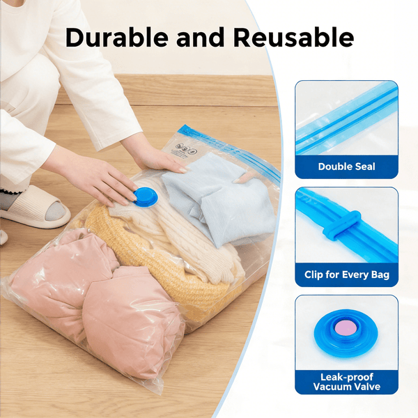 11pcs Vacuum Compression Storage Bags Set with Portable Hand Pump - Large + Medium + Small + Hand Pump - Suitable for Bedding, Clothes, Travel Essentials, Luggage Vacuum Seal Bags, Thickened Material, No Electricity Required