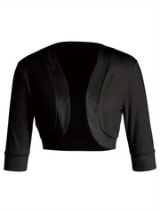 Female Cardigan Coat, Solid Color Long Sleeve Short Jacket Crop Tops for Spring Fall, Yellow/Purple/White/Black/Red