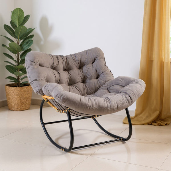 Egg Chairs Oversized Rattan Wicker Outdoor Rocking Chair Metal Frame Garden Rocking Chair Large Support Modern with Cushioned Seat