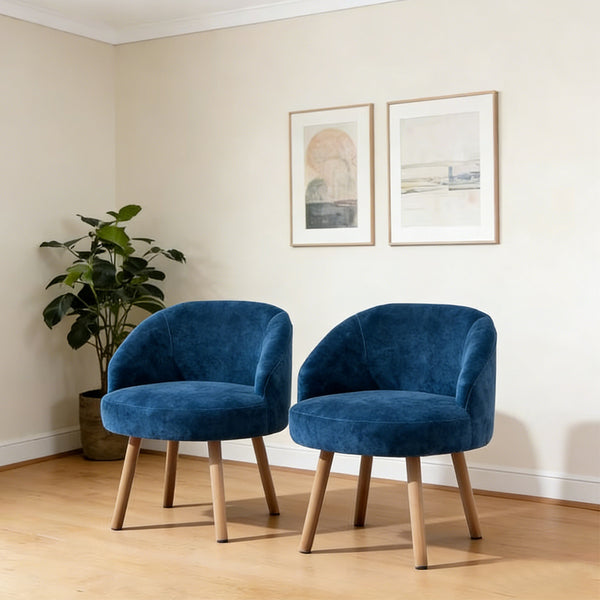Sofa Chair with Thick Cushion Modern Nordic Style Accent Chair Velvet Upholstered Mini Sofa Pull Buckle Leisure Nap Lazy Chair with Solid Wood Leg for Home Living Room Office, Set of 2
