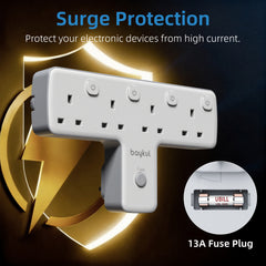 Wall-Mounted UK Plug Adapter with T-Shaped Multifunctional Power Strip, Multiple Power Output Sockets, 3 USB Ports, Independent Switch, and Rotatable Design - Supports Up to 3250 Watts - Ideal for Bedrooms, Kitchens, Living Rooms, Game Rooms, and More