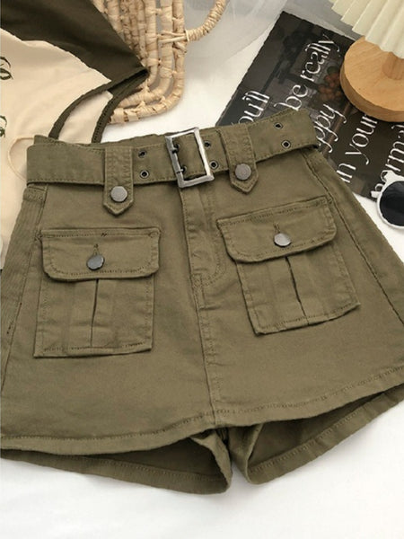Women's High Waist Cargo Skort with Belt & Built-In Shorts - -Line Mini Skirt, Belted Waistband, Machine Washable Short Length Suitable for,, Casual Attire - Casual Streetwear Outfits