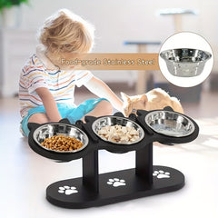 Adjustable Three Bowl Dog Cat Feeder Elevated Raised Stand Food Feeding Pet Bowl
