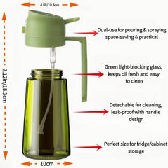 2 Kitchen Glass Olive Oil Bottles with 6 Stickers, Oil Dispenser and Cooking Spray Device, 16oz Premium Dark Green Glass Oil Bottle, Perfect Cooking Tool for Grilling, Camping, and Salads, Nozzle Design for Easy Cleaning, Suitable for Cooking