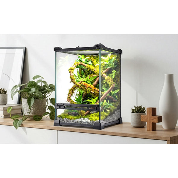 Glass Reptile Terrarium Insect Breeding Tank Vivarium Habitats for Lizards, Horned Frogs, Snakes, Spiders Reptile Glass Terrarium Tank Amphibians Box (Horizontal)
