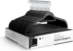KEPLIN Velvet Hangers 20 Pack - Non-Slip Clothes Hangers with Tie Bar & 360° Hook - Durable & Sturdy, Space-Saving Wardrobe Organisers for Suits, Jackets & Clothes- Home Storage Solution (Black)