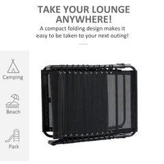 Portable Sun Lounger, Folding Camping Bed with Side Pocket and Pillow for Patio
