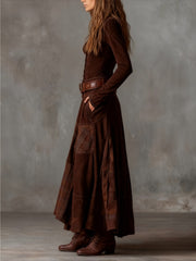 A Retro-Style Maxi Dress Featuring a Stand Collar, Single-Breasted Buttons, And a Waist-Cinched Design with Pockets And a, Adorned with Contrasting Check Patterns, Ideal for Daily Wear And Vintage-Themed Events