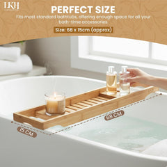 LKH Bamboo Wooden Bath Caddy Tray - Strong & Durable, Prevents Spills, & Water-Resistant Bathtub Tray for Across the Bath | Luxury Bath Shelf for Relaxation, Reading & Drinking - Gift Idea