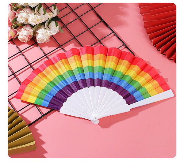 Rainbow Folding Fan, Plastic Fan, Bone Dance Fan, Photography Prop, Craft Gift Fan, Fabric Fan