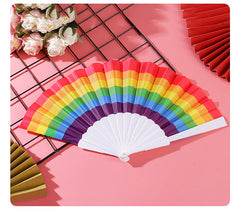 Rainbow Folding Fan, Plastic Fan, Bone Dance Fan, Photography Prop, Craft Gift Fan, Fabric Fan